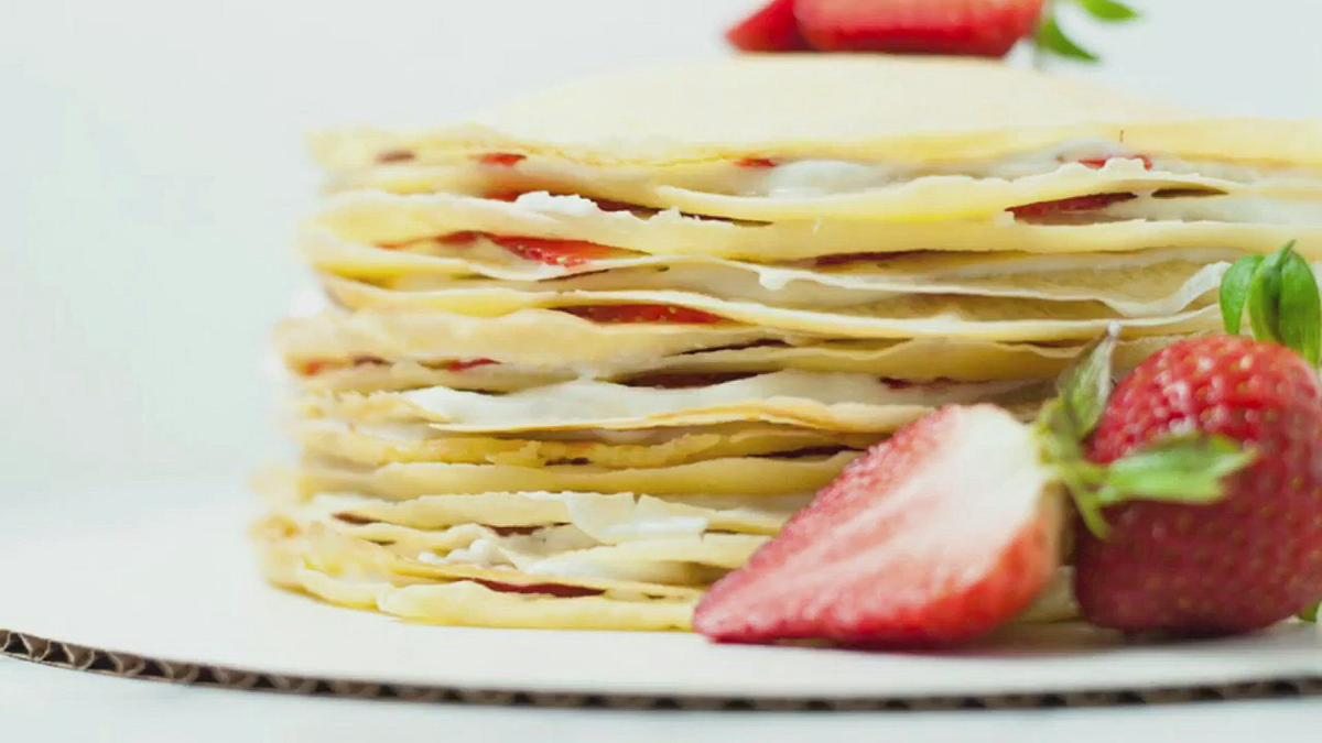 'Video thumbnail for Strawberry Crepe Cake Tutorial'