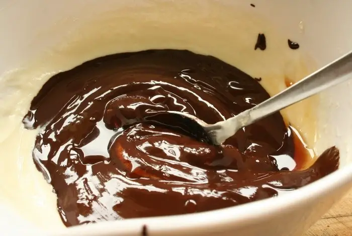 Butter and chocolate frosting to the batter