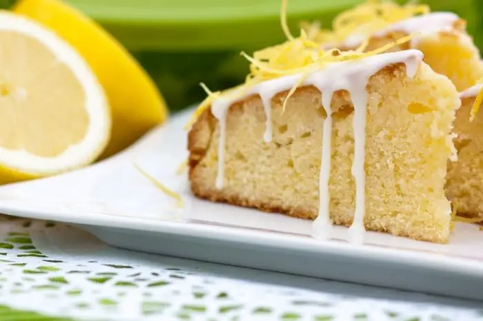 cooled lemon cake with lemon glaze