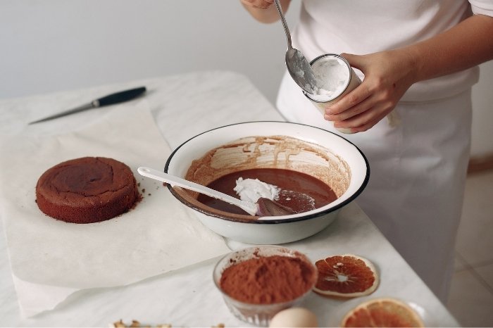 Mixing ingredients for Chocolate Frosting With Shortening